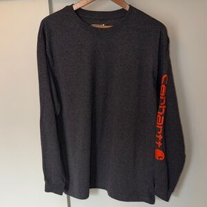 Carhartt Charcoal Long Sleeve Tee with Orange Logo